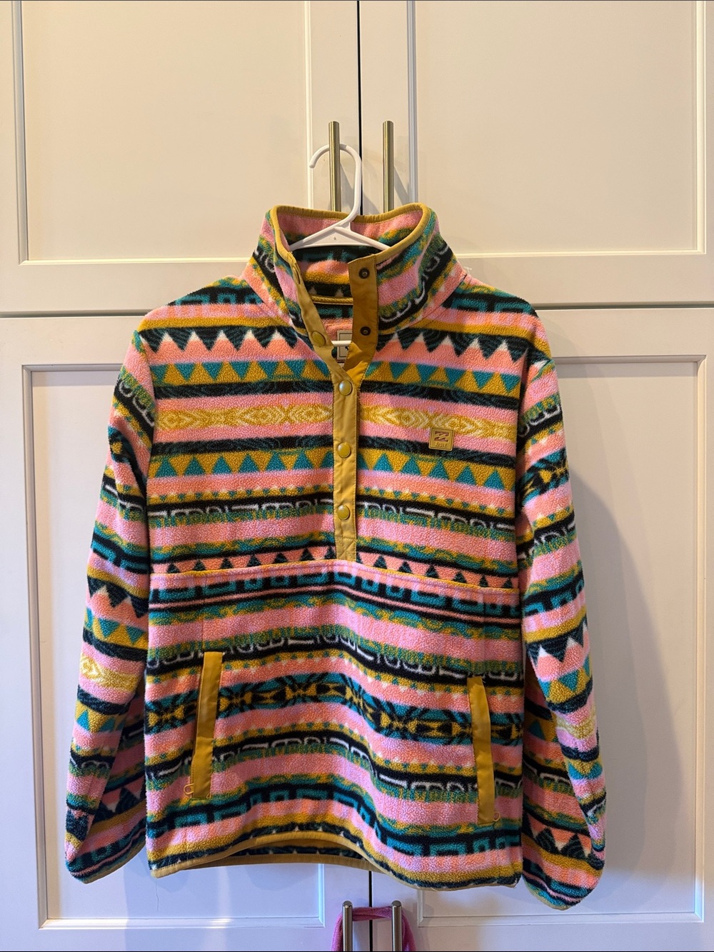 Billabong Pink Aztec Multi-Stripe Fleece Snap Pullover Adventure Division med.